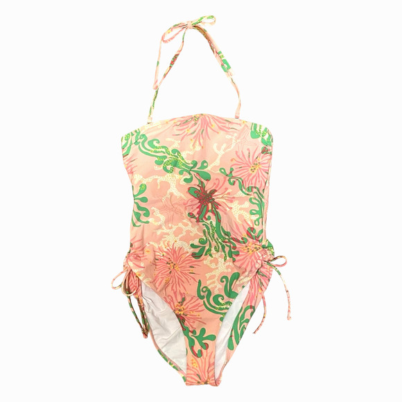 Lilly Pulitzer One-Piece Pink Swimsuit Adjustable Ruched‎ Side Ties High Cut Leg - Picture 2 of 11